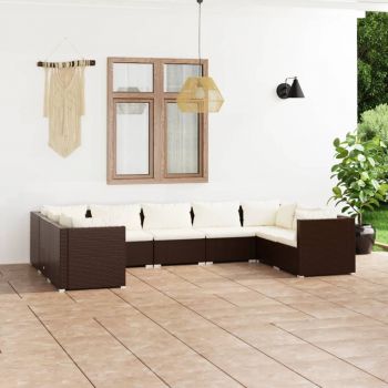 vidaXL Set mobilier de grădină cu perne, 9 piese, maro, poliratan
