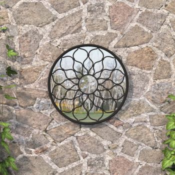 vidaXL Oglindă de grădină rotundă, negru, 40x3 cm, fier, uz exterior