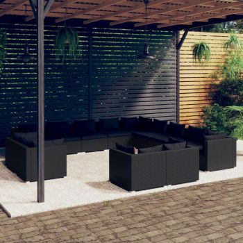 vidaXL Set mobilier de grădină cu perne, 13 piese, negru, poliratan