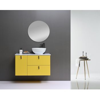 Set mobilier pentru baie, Colorfull Galben, 90 cm, 3 piese