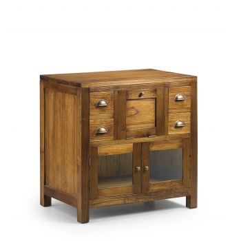 Cabinet din lemn si furnir, cu 4 sertare si 2 usi, Star Nuc, l75xA50xH75 cm