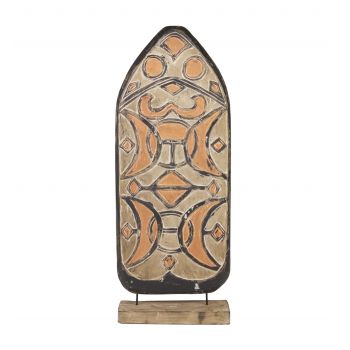 Decoratiune din lemn de tec Shield Figure Multicolor, L45xl15xH110 cm