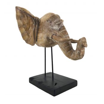 Decoratiune din lemn Teak Elephant Head Natural / Negru, L50xl45xH55 cm