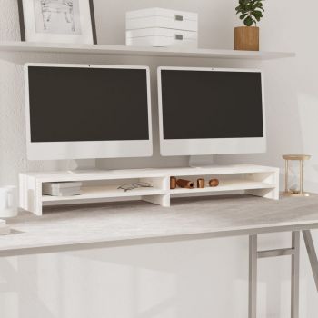 vidaXL Stand pentru monitor, alb, 100x24x13 cm, lemn masiv de pin