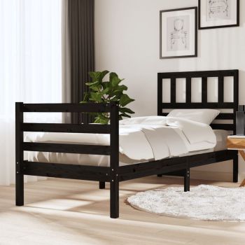 vidaXL Cadru de pat Single 3FT, negru, 90x190 cm, lemn masiv