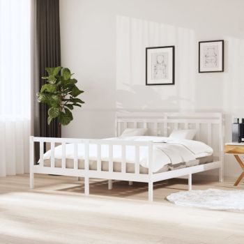 vidaXL Cadru de pat Super King 6FT,alb, 180x200 cm, lemn masiv