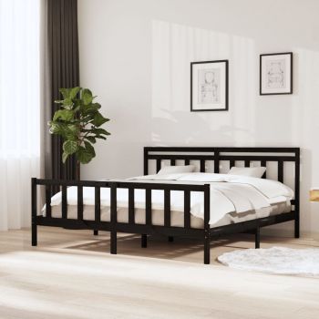 vidaXL Cadru de pat Super King 6FT, negru, 180x200 cm, lemn masiv