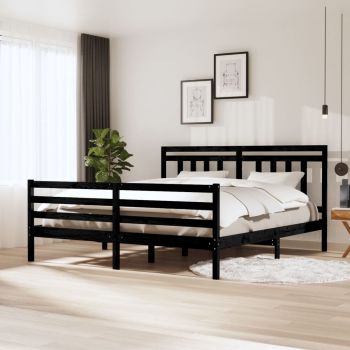 vidaXL Cadru de pat Super King 6FT, negru, 180x200 cm, lemn masiv