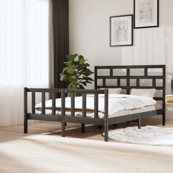 vidaXL Cadru de pat, gri, 140x200 cm, lemn masiv de pin