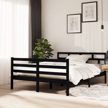 vidaXL Cadru de pat,negru, 140x190 cm,lemn masiv de pin