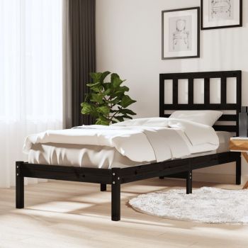 vidaXL Cadru de pat Single 3FT, negru, 90x190 cm, lemn masiv de pin