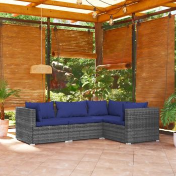 vidaXL Set mobilier de grădină cu perne, 4 piese, poliratan, gri