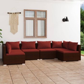 vidaXL Set mobilier de grădină cu perne, 6 piese, maro, poliratan