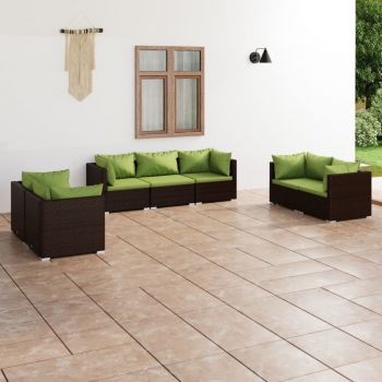 vidaXL Set mobilier de grădină cu perne, 7 piese, maro, poliratan