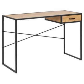 Masa de birou din pal si metal, cu 1 sertar, Seaford Stejar Wild / Negru Mat, L110xl45xH75 cm