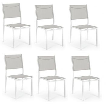 Set 6 scaune de gradina / terasa din metal si material textil, Hilde Gri / Alb, l46xA57xH88 cm