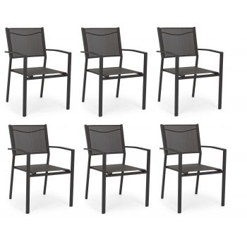 Set 6 scaune de gradina / terasa din metal si material textil, Hilde I Antracit, l57xA60xH88 cm