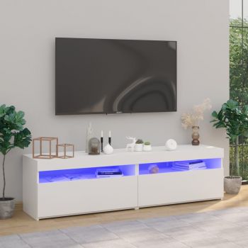 vidaXL Comode TV cu lumini LED, 2 buc., alb extralucios, 75x35x40 cm