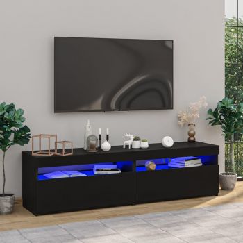 vidaXL Comode TV cu lumini LED, 2 buc., negru extralucios, 75x35x40 cm