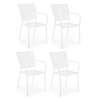 Set 4 scaune de gradina / terasa din metal Jodie Alb, l57xA55xH89 cm