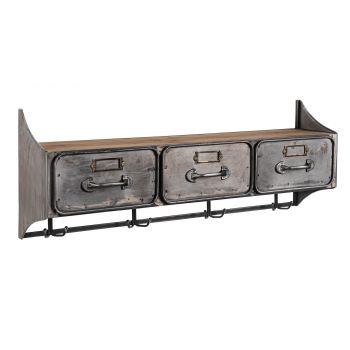 Cabinet suspendat din lemn de pin si metal, cu 3 sertare, Store Natural / Gri, l83xA20xH30,7 cm