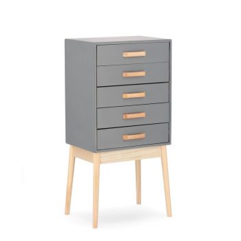 Cabinet din lemn si MDF, cu 5 sertare Ordinary Gri / Natural, l43xA30xH88 cm