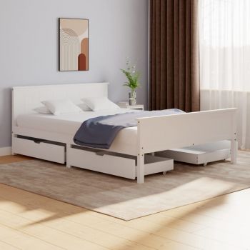 vidaXL Cadru de pat cu 4 sertare, alb, 160x200 cm, lemn masiv de pin