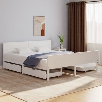 vidaXL Cadru de pat cu 4 sertare, alb, 180x200 cm, lemn masiv pin