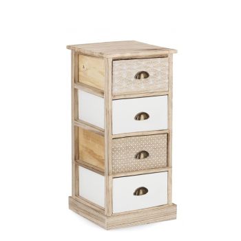 Cabinet din lemn de Paulownia, cu 4 sertare Finnley Natural / Alb, l40xA29xH73 cm