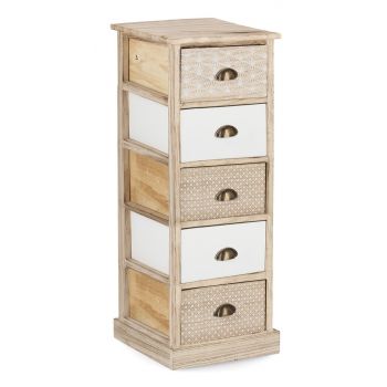Cabinet din lemn de Paulownia, cu 5 sertare Finnley Natural / Alb, l40xA29xH90 cm