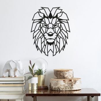 Decoratiune metalica de perete, Lion Negru, l40xA1,5xH50 cm