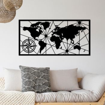 Decoratiune metalica de perete, World Map Large 2 Negru, l120xA1,5xH60 cm