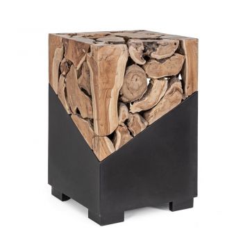 Masa de cafea din lemn de tec si metal Grenada Square Natural / Negru, L40xl40xH60 cm