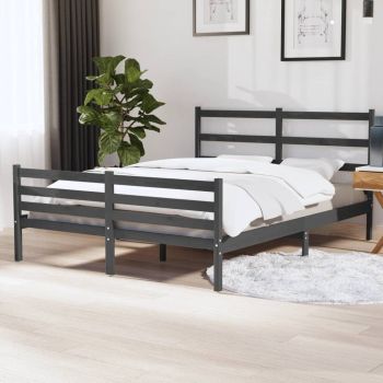 vidaXL Cadru de pat, 140x190 cm, lemn masiv de pin, gri