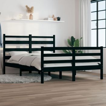 vidaXL Cadru de pat, 140x200 cm, lemn masiv de pin, negru