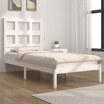 vidaXL Cadru de pat ,alb, 90x200 cm, lemn masiv de pin