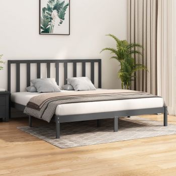 vidaXL Cadru de pat, gri, 200x200 cm, lemn masiv de pin