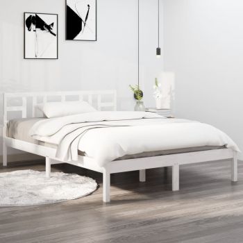 vidaXL Cadru de pat, alb, 140x200 cm, lemn masiv