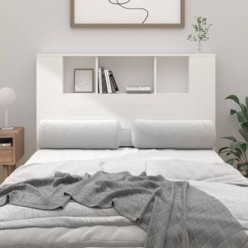 vidaXL Tăblie de pat cu dulap, alb extralucios, 120x18,5x104,5 cm