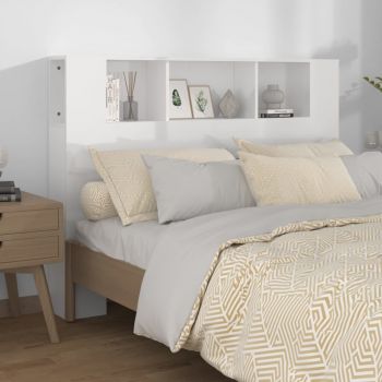 vidaXL Tăblie de pat cu dulap, alb extralucios, 140x18,5x104,5 cm