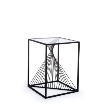 Masa de cafea din sticla si metal Espiral Small Transparent / Negru, L40,5xl40,5xH56 cm