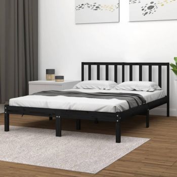 vidaXL Cadru de pat Super King, negru, 180x200 cm, lemn masiv de pin