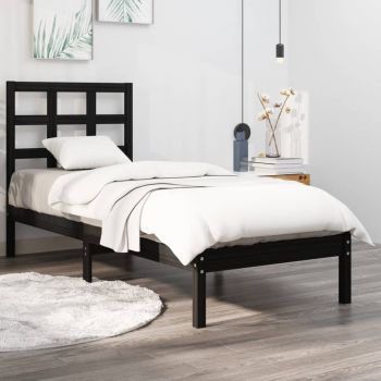 vidaXL Cadru de pat mic single, negru, 75x190 cm, lemn masiv