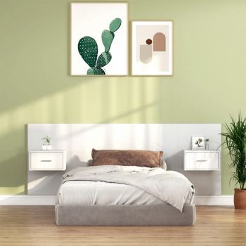vidaXL Tăblie de pat cu dulapuri, alb extralucios, lemn prelucrat