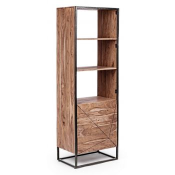Biblioteca din lemn de salcam si metal, cu 1 usa Egon Natural, l60xA40xH180 cm