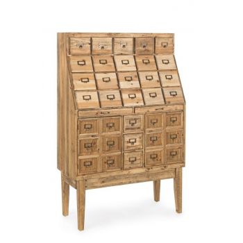 Cabinet din lemn de pin, cu 25 sertare si 2 usi Sixtem Natural, l89,8xA38xH130 cm