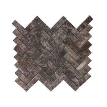 Mozaic Marmura Dark Emperador Chevron Polisat 2.5 x 5 cm