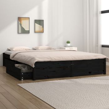 vidaXL Cadru de pat cu sertare, negru, 200x200 cm