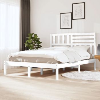 vidaXL Cadru de pat dublu mic, 120x190 cm, alb, lemn masiv de pin