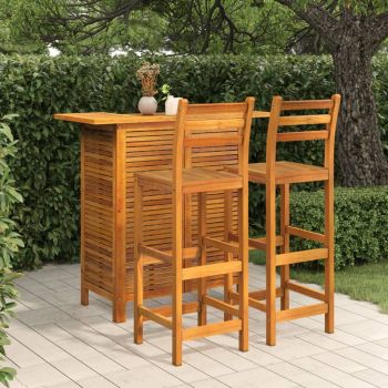 vidaXL Set mobilier de bar de grădină, 3 piese, lemn masiv de acacia